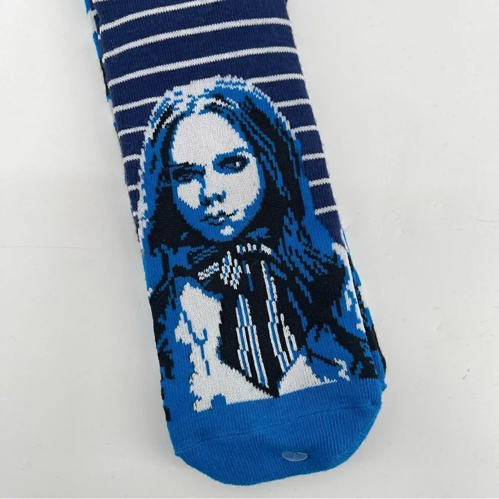 Megan Horror Movie Doll Novelty Blue Striped Long 2-Pair Crew Socks Size 6.5-12